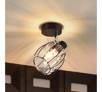 ZMH Faretto da soffitto Faretto da soffitto per corridoio Vintage - Plafoniera 1 lampadina Paralume in cristallo E14 Faretto industriale Nero Lampada da corridoio girevole a 350° (senza lampadina)