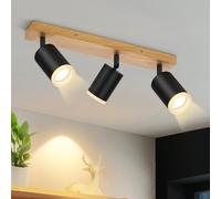 ZMH Faretto Da Soffitto Nero A 3 Luci - Lampada Da Cucina In Legno Gu10, Girevole A 350° Lampada Da Parete Industriale Vintage Per Soggiorno, Camera Da Letto, Corridoio (Lampadina Non Inclusa)