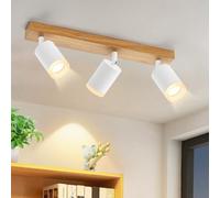 ZMH Plafonnier LED Spot de plafond 3 ampoules - Plafonnier blanc Lampe de cuisine GU10 Spots de plafond en bois orientables à 350° Spot vintage pour couloir Rétro (sans ampoule)