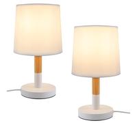 ZMH Set di 2 Lampade da Comodino in Legno - Lampada da Tavolo per Camera da Letto e Soggiorno, Stile Country Moderno, Bianco, Presa E27