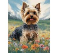 ZMHZMY Dipingere con i numeri fai da te su tela, Yorkshire Terrier Flower Meadow, sperimenta la bellezza dell'arte al suo meglio, 40 x 50 cm senza cornice