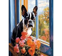 ZMHZMY Kit per dipingere con i numeri, per adulti principianti, Boston Terrier sul davanzale della finestra, opere d'arte digitali per pittura a olio, colori e dettagli vivaci, 40 x 50 cm, senza