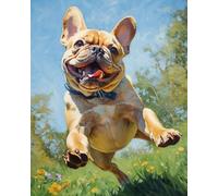 ZMHZMY Kit per pittura a olio fai da te con i numeri, bulldog francesi che corrono sull'erba, kit fai da te per pittura con i numeri, pittura ad olio, disegno, tela, decorazione per la casa, regalo