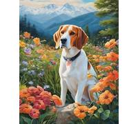 ZMHZMY Opera d'arte digitale con pittura a olio, cane Beagle su prato fiorito, pittura con i numeri, perfetta per decorazione regalo, 40 x 50 cm, senza cornice