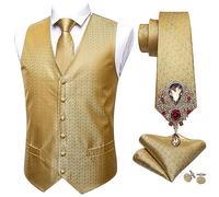 ZMIN 5 pezzi abito da sposa da uomo in oro floreale jacquard folral gilet cravatta cravatta spilla gilet sposo, GM-2033-Brooch, M