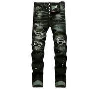 ZMIN Jeans strappate da uomo, vestibilità slim, piccola gamba, pantaloni blu, jeans maschili stretch a tubo, 34