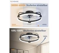 ZMISHIBO Ventilatore da soffitto con luce e telecomando, 52,5 cm, temperatura di colore regolabile 3000-6000K, ventilatore a LED, 6 velocità, ventilatori da soffitto per camera da letto, nero