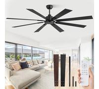 ZMISHIBO Ventilatore da soffitto da 1,8 m senza luce con telecomando, 8 pale, motore CC silenzioso, timer a 6 velocità, finitura nera, ventilatori da soffitto per interni