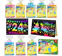 ZMLM 24 Libri Scratch Art Bambini Regalini Kit Disegno, Fogli Arcobaleno da Grattare Craft Notebook con 26 Stilo 24 Stencil Scratch Libri Painting Paper per regalini fine Festa Compleanno Bambini