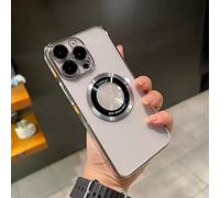 ZMNVIOSH Electroplating Anti-Drop Mobile Phone Case, Coridbrief Phone Case for iPhone 15 14 13 12 Promax, Luxury Magnetic Hollow Transparent Case with Lens Film Protection (13,Silver)