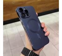 ZMNVIOSH Metallic Paint Frameless Magnetic Phone Case, Matte Pc Ultra Thin Full Coverage Magnetic Borderless Phone Case with HD Lens Film for iPhone 15 14 13 PRO Max (15promax,Dark Blue)