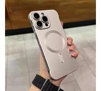 ZMNVIOSH Metallic Paint Frameless Magnetic Phone Case, Matte Pc Ultra Thin Full Coverage Magnetic Borderless Phone Case with HD Lens Film for iPhone 15 14 13 PRO Max (14pro,Gold)