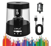 ZMOL Temperamatite elettrico per matite colorate, arresto automatico, temperamatite elettrico alimentato a rete per 6 - 8 mm (non 2 matite), ufficio, casa, nero
