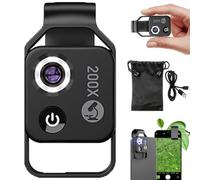 ZMPDJG Microscopio tascabile per cellulare, 200 pezzi, fotocamera con obiettivo CPL, più stabile e più chiaro (nero)