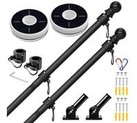 ZMTECH 2 aste per bandiere da 1,8 m con luce solare, supporto per bandiera regolabile a 180° e supporto per asta per bandiera, in acciaio inox, senza grovigli, per esterni, bandiera americana, nero