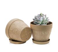ZMTECH Vasi da 17,5 cm con sottovaso e fori di drenaggio, fioriera in plastica effetto terracotta, vaso da fiori medio con vassoio, per interni ed esterni, per piante da appartamento e giglio della