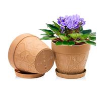 ZMTECH Vasi da 20 cm con sottovaso e fori di drenaggio, fioriera in plastica effetto terracotta, vaso medio con vassoio per piante da appartamento per interni ed esterni (set da 2)