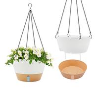 ZMTECH Vasi Sospesi Auto-irriganti 30cm, Set di 2, con Sottovaso, Indicatore di Livello Acqua e Fori di Drenaggio per Piante da Interno ed Esterno, Bianco