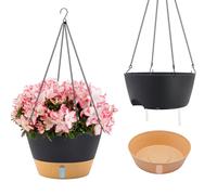 ZMTECH Vasi Sospesi Auto-irriganti 30cm, Set di 2, con Sottovaso, Indicatore di Livello Acqua e Fori di Drenaggio per Piante da Interno ed Esterno, Grigio Scuro