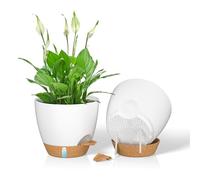 ZMTECH Vaso Per Piante da 20 cm Con Presa D'acqua Fioriere Autoinnaffianti Con Fori Di Drenaggio e Sottovaso in Plastica Per Piante da Interno e Da Esterno (Bianco, Confezione da 2)
