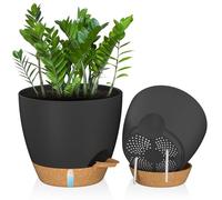 ZMTECH Vaso Per Piante da 30 cm Con Presa D'acqua Fioriere Autoinnaffianti Con Fori Di Drenaggio e Sottovaso in Plastica Per Piante da Interno e Da Esterno (Nero, 1 Confezione)