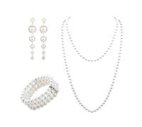 Zmupl Set di 3 gioielli da donna, con perle lunghe e perline, orecchini a 3 file, elegante set di gioielli di perle 1920s, feste, balli, matrimoni, casinò