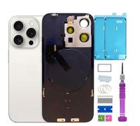 ZMVDJZ 15 Pro Max - Vetro posteriore di ricambio con piastra e cavo flessibile e tutte le parti per iPhone 15pro Max, cover posteriore in vetro (titanio bianco, 16,7 cm), nastro impermeabile e