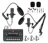 ZNCLCES Pacchetto di apparecchiature per podcast, 2 microfoni a condensatore, mixer interfaccia audio, 2 bracci del braccio, XLR/USB/Bluetooth