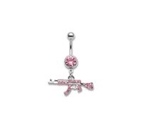 ZNDIJE Anello per ombelico alla moda con fucile d'assalto, piercing per ombelico, gioielli per donne e uomini, rosa, acciaio inossidabile, 10mm, acciaio inossidabile, strass