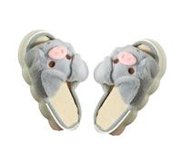 ZNEL Donna Animale Morbido Peluche Testa di Maiale Pantofole in Lino Carine E Comode Antiscivolo Punta Aperta Scarpe Interno/Esterno(36/37 EU, Gray)