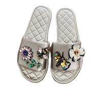 ZNEL Donna Farfalla Fiore Ape Strass Pantofole Traspiranti da Interno Suola con Cuciture in Raso Sandali Bassi Scarpe per Casa Senza Lacci(37/38 EU, Gray)