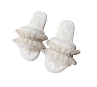 ZNEL Donna Pantofole in Pelliccia in Rete con Perle E Strass Scarpe da Casa Morbido Pile di Peluche Leggere Antiscivolo Punta Aperta Infradito(40/41 EU, White)