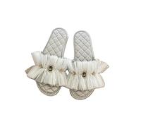 ZNEL Donna Pantofole in Raso Comode per Tutte Le Stagioni Nastro in Rete con Strass Antiscivolo Scarpe da Casa Morbide Punta Aperta Sandali Bassi(35/36 EU, Gray)