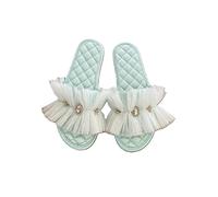 ZNEL Donna Pantofole in Raso Comode per Tutte Le Stagioni Nastro in Rete con Strass Antiscivolo Scarpe da Casa Morbide Punta Aperta Sandali Bassi(37/38 EU, Green)