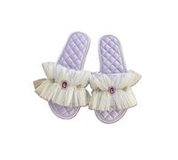 ZNEL Donna Pantofole in Raso Comode per Tutte Le Stagioni Nastro in Rete con Strass Antiscivolo Scarpe da Casa Morbide Punta Aperta Sandali Bassi(35/36 EU, Purple)