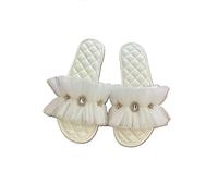 ZNEL Donna Pantofole in Raso Comode per Tutte Le Stagioni Nastro in Rete con Strass Antiscivolo Scarpe da Casa Morbide Punta Aperta Sandali Bassi(37/38 EU, off-White)