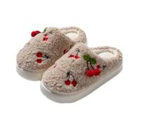 ZNEL Donna Pantofole Morbide E Pelose a Forma di Ciliegia Stampa di Frutta Comodo Pelo Sintetico Suola Antiscivolo Scarpe da Casa(40/41 EU, Brown)