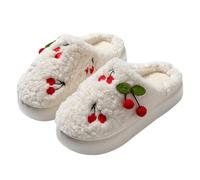 ZNEL Donna Pantofole Morbide E Pelose a Forma di Ciliegia Stampa di Frutta Comodo Pelo Sintetico Suola Antiscivolo Scarpe da Casa(38/39 EU, White)