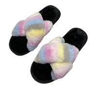 ZNEL Donna Pantofole Morbide E Pelose Multicolori Comode con Fascia Incrociata Scarpe da Casa Memory Foam Sandali Punta Aperta Interno/Esterno(37/38 EU, Yellow)