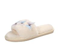 ZNEL Donna Pantofole Morbide Fascia a Farfalla in Pizzo a Rete Peluche Comode Pelliccia Soffice Scarpe da Casa Punta Aperta Interno/Esterno Sandali(40/41 EU, Blue)