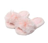 ZNEL Donna Pantofole Soffice Pelliccia Pelosa Fiori in Pizzo E Rete Infradito Punta Aperta Sandali Morbidi E Piatti Antiscivolo Scarpe per Casa(38/39 EU, Pink)
