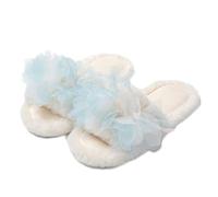 ZNEL Donna Pantofole Soffice Pelliccia Pelosa Fiori in Pizzo E Rete Infradito Punta Aperta Sandali Morbidi E Piatti Antiscivolo Scarpe per Casa(40/41 EU, Offwhite)