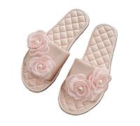 ZNEL Donna Punta Aperta Pantofole Piatte in Raso Tesoro Arco Elegante Strass Antiscivolo Flip Da Sposa Cucito a Mano Flop Casalinghi Di Colore Puro(35/36 EU, Flowers)