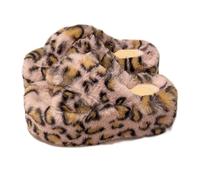 ZNEL Donna Stampa Leopardata Pantofole a Fascia Incrociata E Doppia Morbido Pile Antiscivolo Punta Aperta Suola Spessa 4cm Scarpe per Casa(38/39 EU, I)