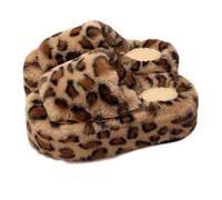 ZNEL Donna Stampa Leopardata Pantofole a Fascia Incrociata E Doppia Morbido Pile Antiscivolo Punta Aperta Suola Spessa 4cm Scarpe per Casa(36/37 EU, D)