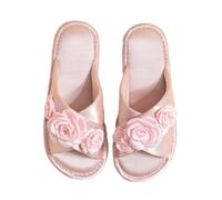 ZNEL Donna Uomo Pantofole Basse Aperte Punta in Raso con Fiori E Fascia Incrociata Scarpe da Casa Suola Antiscivolo Sandali da Sposa Infradito(36/37 EU, A-Pink)