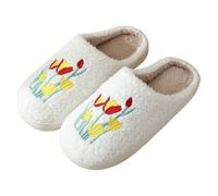 ZNEL Donna Uomo Pantofole con Stampa di Tulipani Calde in Peluche per Interni Ed Esterni Antiscivolo Fondo Spesso Scarpe per Casa Invernali in Cotone(38/39 EU, White)