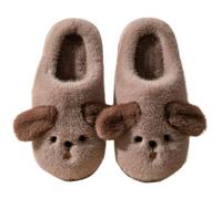 ZNEL Donna Uomo Pantofole Peluche Soffice Cane con Orecchie Grandi E Papillon Animali E Cartoni Animati Scarpe per Casa Calde E Antiscivolo Interno/Esterno(44/45 EU, Brown)