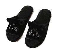 ZNEL Gatto Animale Pantofole Aperte Comode Interessanti E Peluche Morbide E Pelose Antiscivolo Suola Antiscivolo Scarpe da Casa(42/43 EU, Black)