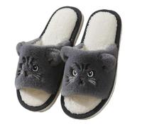 ZNEL Gatto Animale Pantofole Aperte Comode Interessanti E Peluche Morbide E Pelose Antiscivolo Suola Antiscivolo Scarpe da Casa(42/43 EU, Gray)